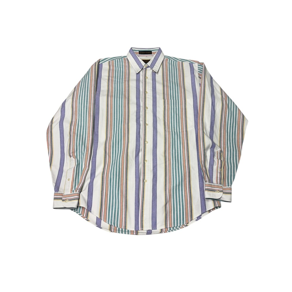 Eddie Bauer Northwest Chambray Mens M Long Sleeve Button Up Shirt Stripe Tall